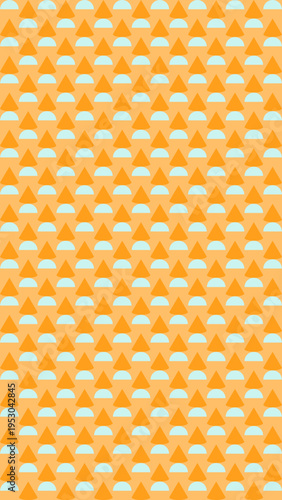 Geometric Pattern with Orange Triangles and Blue Semi-Circles