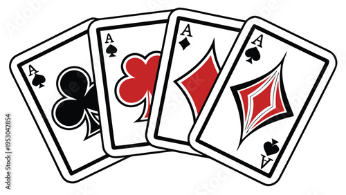 Four ace playing cards fan for gambling casino poker games risk and leisure entertainment graphic illustration