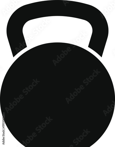Black kettlebell icon, heavy cast iron weight for strength training, gym equipment, fitness exercise tool, isolated vector illustration,
