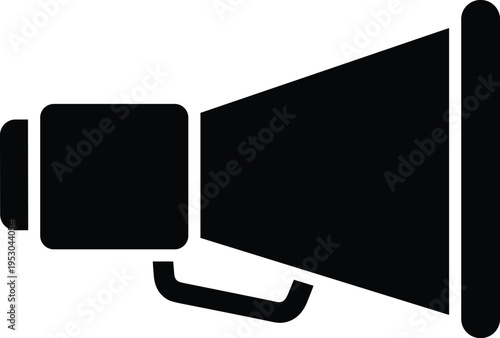 Black megaphone bullhorn silhouette icon for marketing announcement, loudspeaker advertising symbol, digital promotion communication tool vector illustration design