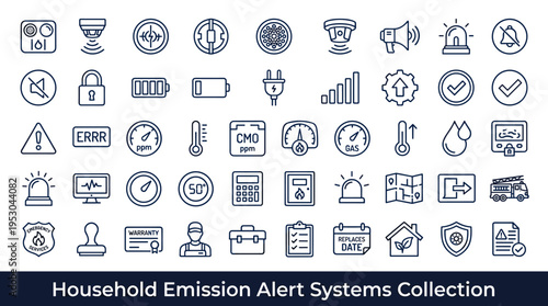 Household emission alert system icons collection for safety and monitoring