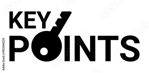Key points text with icon of key. Concept of summary, important information, business presentation, education and simplified data visualization template. Vector illustration