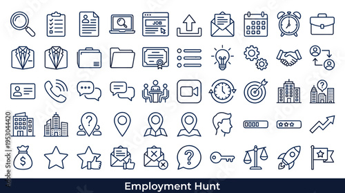 Collection of business and job search icons representing employment and career development