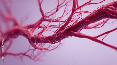 Close view of red blood vessels showing fine details in a laboratory setting during testing