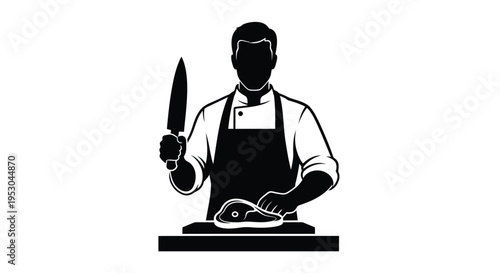 Vector illustration of a chef cutting meat with a knife
