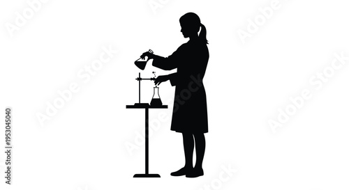 Vector silhouette of woman pouring from beaker on stand