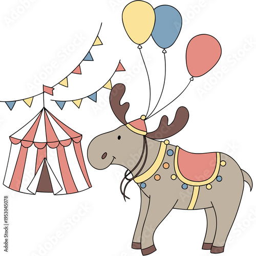 Shy expression on a Moose in a Circus Carnival theme, with wrapped in fairy lights – Big Top Brights vector art