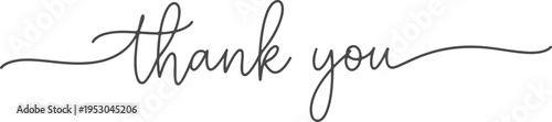 "Thank you" line art typography isolated on transparent background.