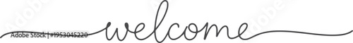 "Welcome" line art typography isolated on transparent background.