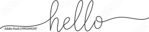 "Hello" handwritten continue line art text isolated on transparent background.