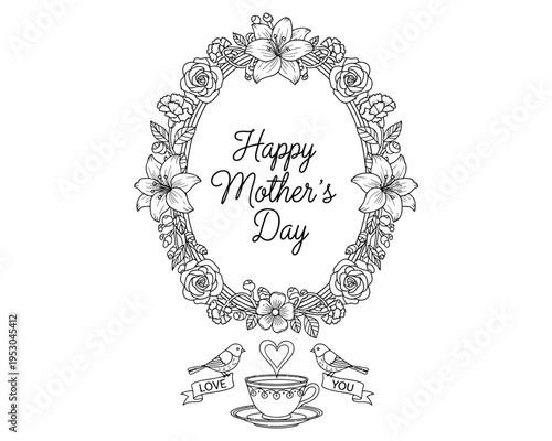 Happy mother's day greeting card with beautiful floral wreath design