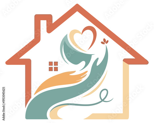 Heartwarming mother's day logo with family home and love