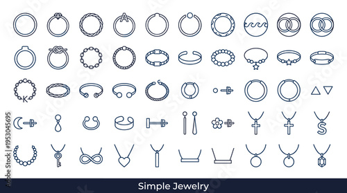 Collection of simple line art jewelry icons and symbols for design