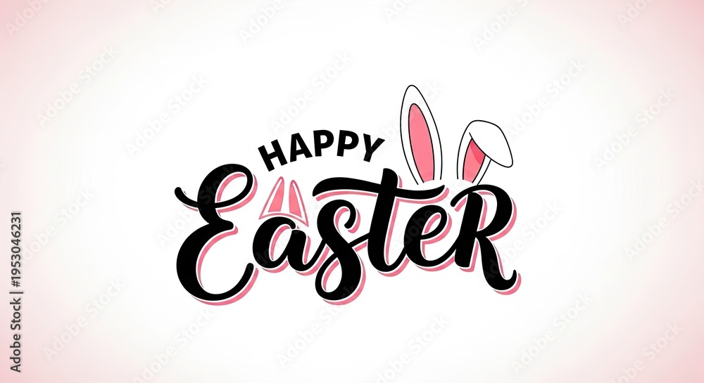 Obraz premium Happy easter sunday greeting with pink bunny ears and calligraphy text