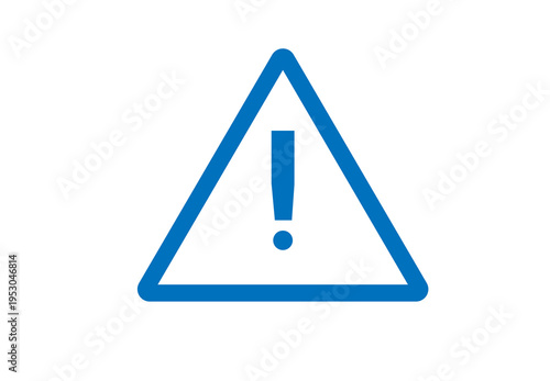 Blue warning triangle icon with exclamation mark for alert and safety