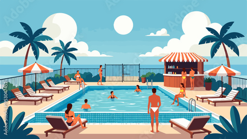 Flat style swimming pool