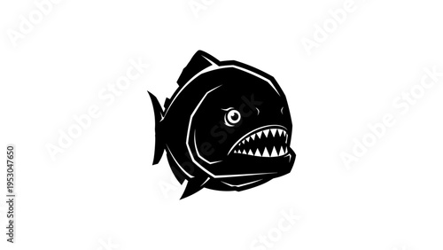 Wild piranha silhouette: fierce aquatic predator in minimalist black design
