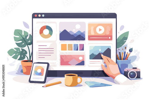 Vector illustration generation icon simple image work creative showcase vector online cute illustration display