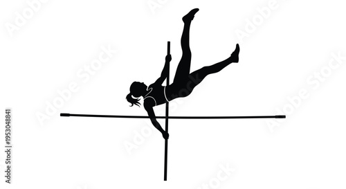 Vector pole dancer silhouette, acrobat, gymnast, fitness icon, black illustration