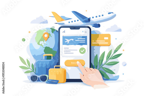 Tickets booking vector illustration soft shadow travel concept flight icon generation online image vector