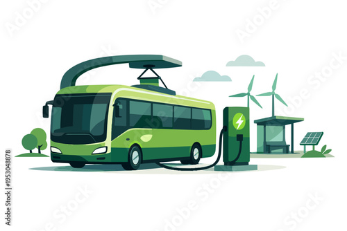 Vector transport public electric icon minimalism bus system green simple generation eco