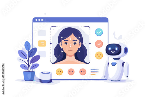Emotion ai generation bold outline icon flat design minimalism face recognition image system vector