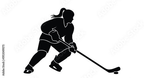 Vector silhouette of woman playing ice hockey