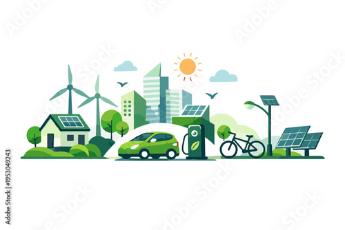 Infrastructure vector illustration city icon vector kawaii eco concept minimalism green