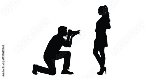 Black silhouette of photographer taking picture of woman