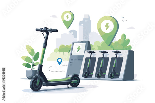 Vector icon kawaii scooter simple cartoon style urban image flat design mobility system electric