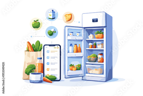 Concept inventory icon vector bold outline fridge food tracking flat design cartoon style smart