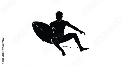 Vector silhouette of a man surfing with surfboard