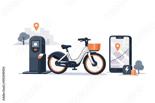 Sharing bike smart sticker style icon cute illustration simple vector urban transport generation flat design