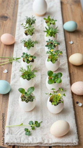 Wallpaper Mural Hollowed eggs with herbs and microgreens centerpiece, creative rustic Easter decor Torontodigital.ca