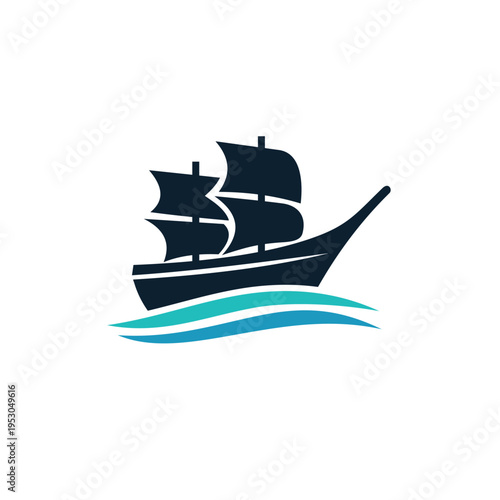 Ship and wave logo design template illustration vector