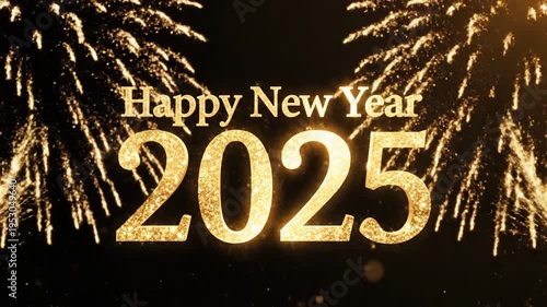 Happy New Year 2025 Celebration with Golden Fireworks Display.
