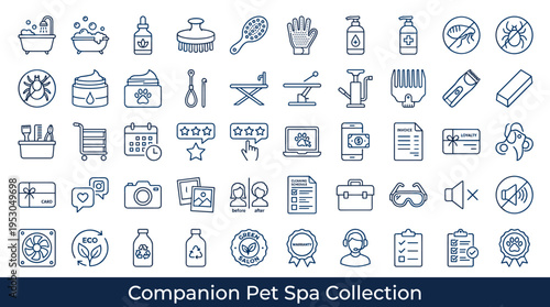 Collection of pet grooming and spa service icons for a business