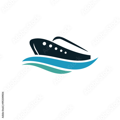Ship and wave logo design template illustration vector