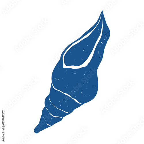 Doodle seashell. Blue seashell silhouette in sketch style. Hand-drawn vector illustration isolated on a white background.