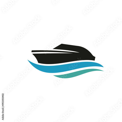 Ship and Wave  logo design template illustration vector