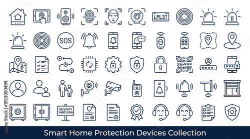 Smart Home Security and Protection Device Icons Collection