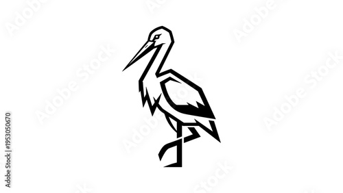 Geometric stork silhouette: bold black and white minimalist design