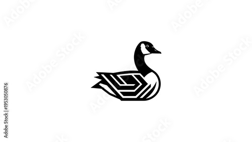 Geometric silhouette of a stylized goose in black and white design