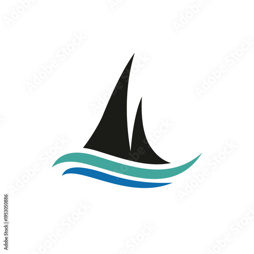 ship and wave logo design template illustration vector