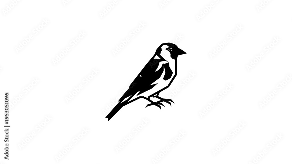 Fototapeta premium Minimalist geometric bird design in black and white silhouette style