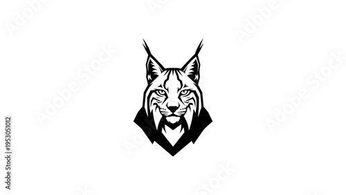 Bold lynx head silhouette art with geometric tribal details
