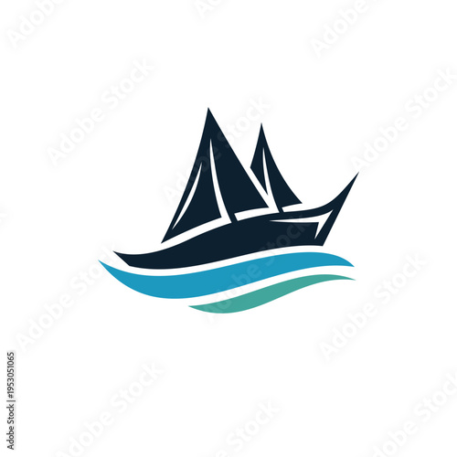 ship and wave logo design template illustration vector