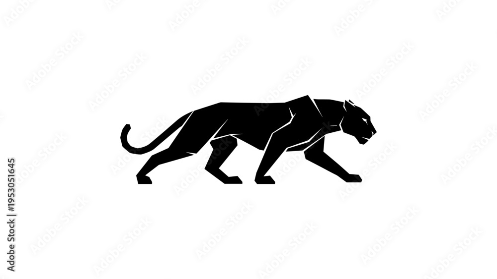 Fototapeta premium Geometric black panther silhouette on white background