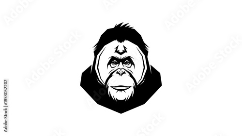 Bold black and white orangutan face in monochrome design