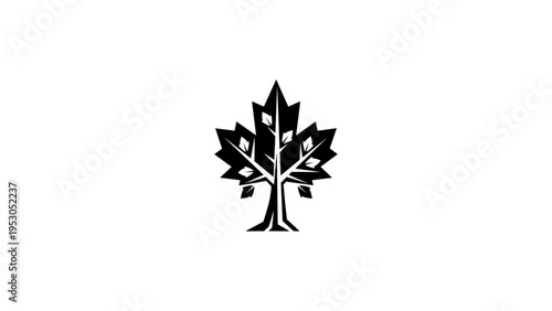 Stylized geometric tree with maple leaf design